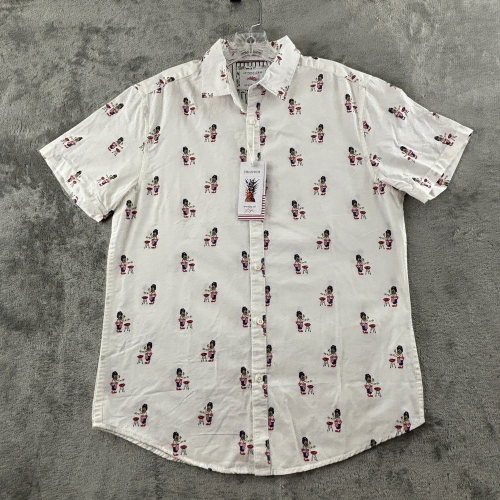 Denim & Flower Freedom Shirt USA Dad‎ Grill BBQ Peace Mens M Short Sleeve Button